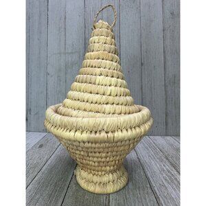 Vtg Walt Disney Company Hand Woven Tagine Basket Braided Storage w/ Lid 8" Boho